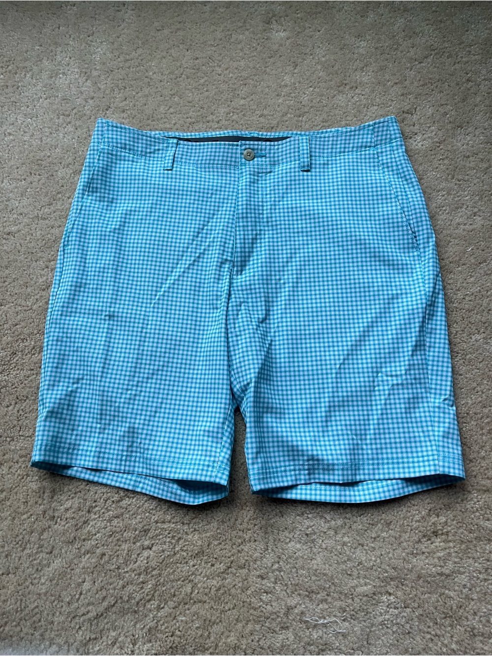 Pro Tour Men’s Blue & White Plaid Flat Front Golf Shorts - Sz 34 - EUC - Stretch